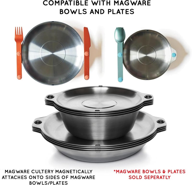 Full Windsor مجموعة أدوات تناول الطعام المغناطيسية MAGWARE - أدوات تناول الطعام للسفر مع حقيبة، مجموعة صندوق غداء للأطفال، أدوات تناول الطعام الخارجية، أدوات أساسية قابلة لإعادة الاستخدام، سكين، شوكة وملعقة - تركواز (3 قطع) - Image 5
